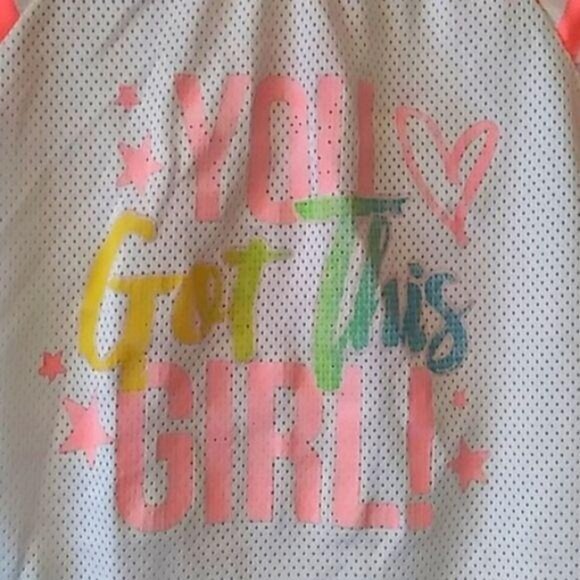 Diva X-Small Raglan Top Girls "You Got This Girl" Neon Pink White Mesh Tee Shirt - Picture 5 of 7